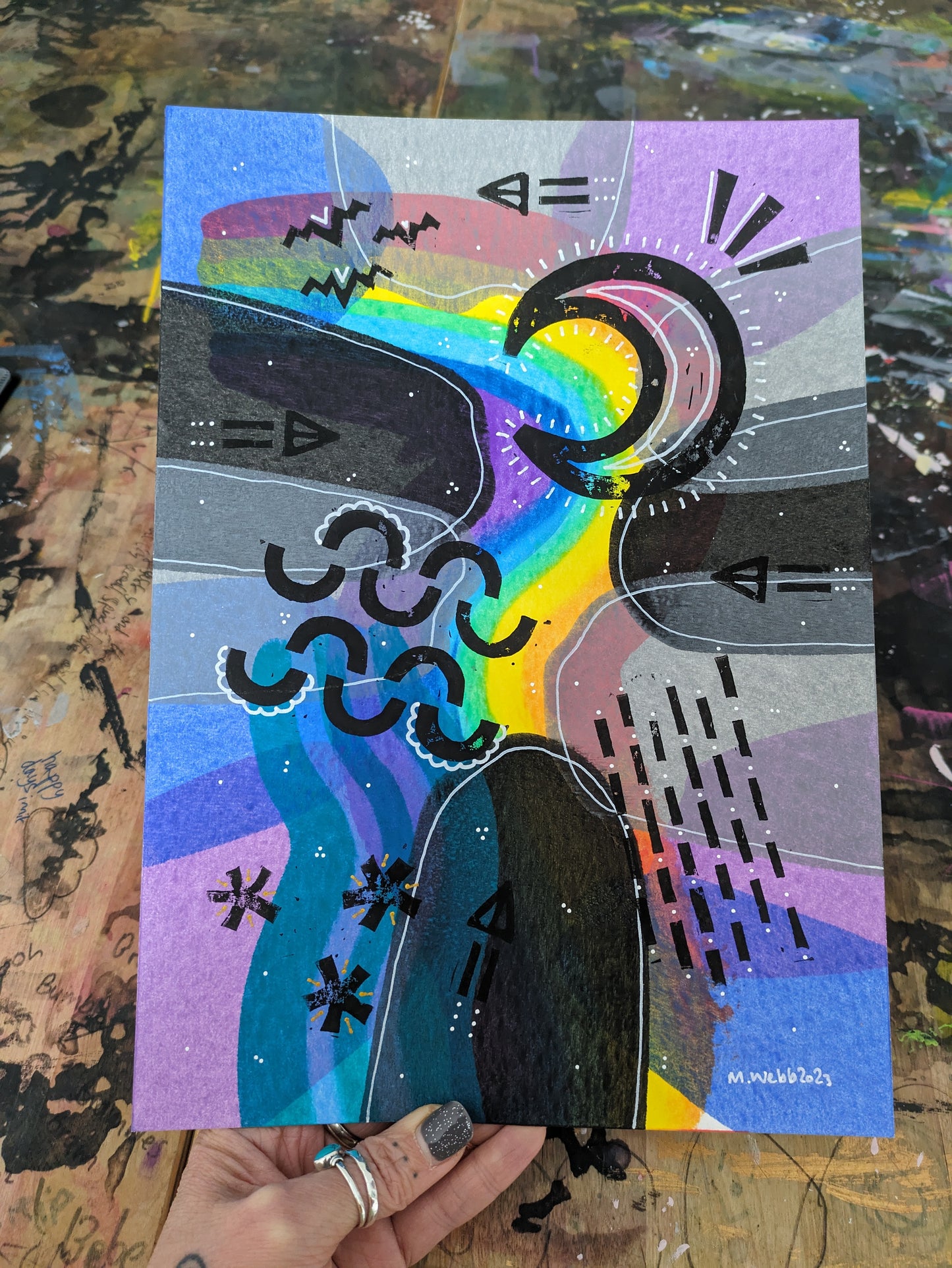 Moonlight Rainbow :: original acrylic painting :: A4
