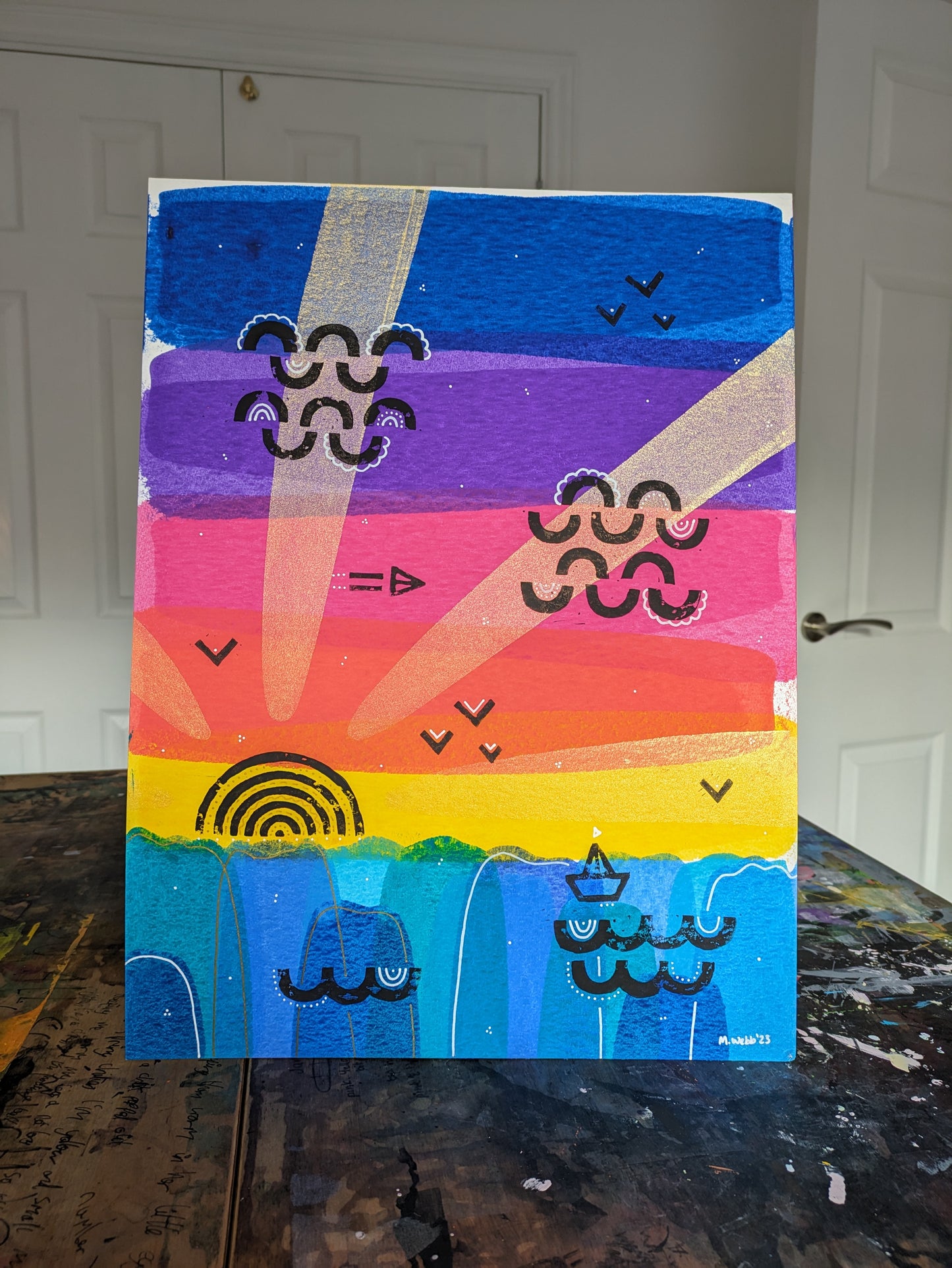 Sailing away in my little paper boat :: original acrylic painting :: 30x40cm