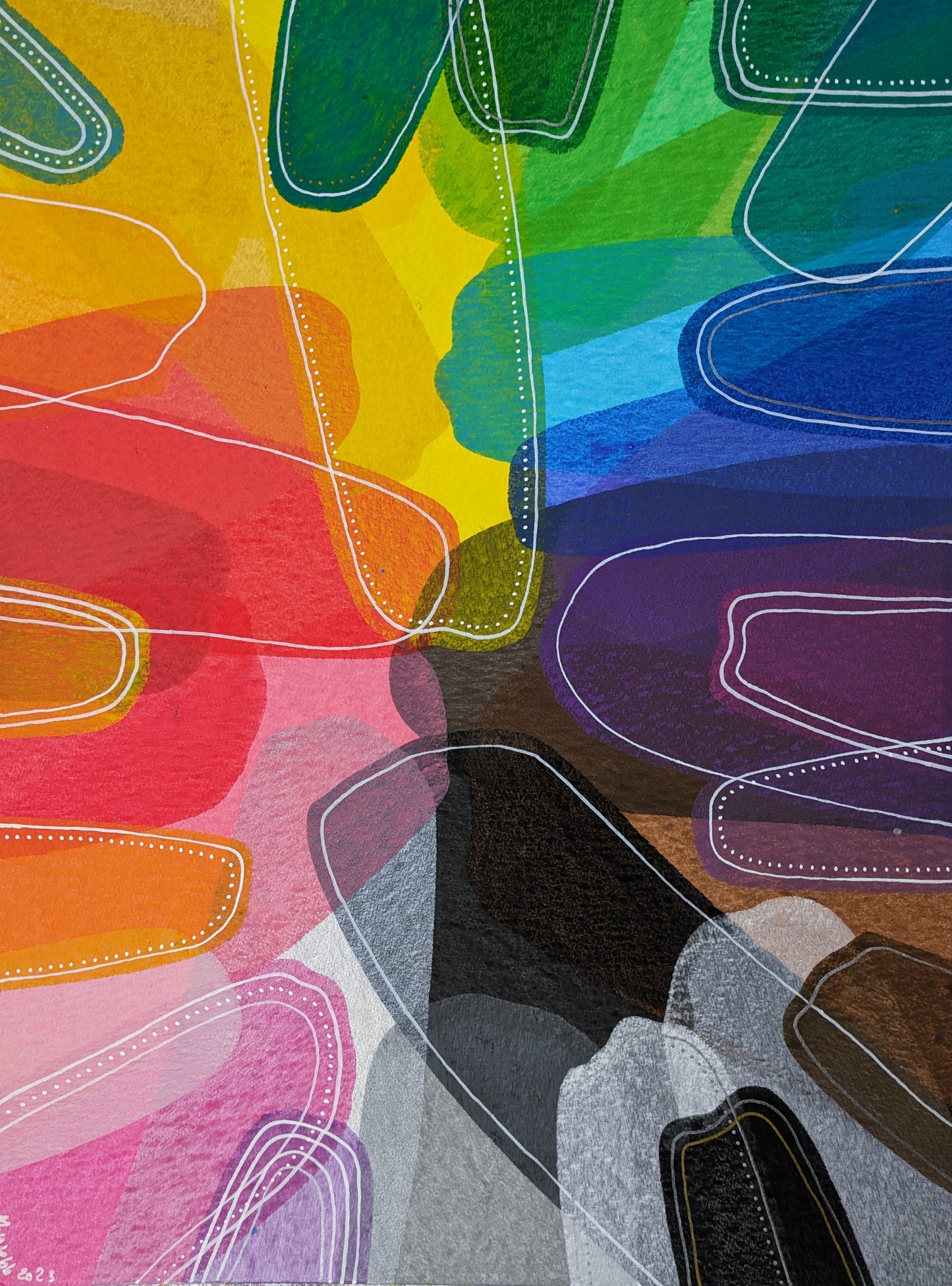 All the colours, everywhere :: original acrylic painting :: 30x40cm