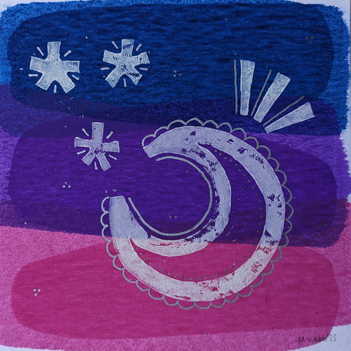 Moon and stars :: original acrylic painting :: 6x6"