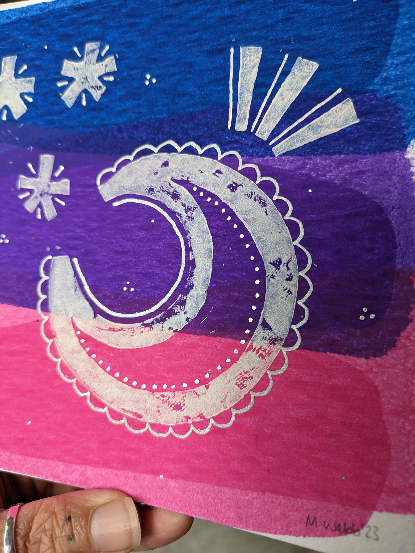 Moon and stars :: original acrylic painting :: 6x6"